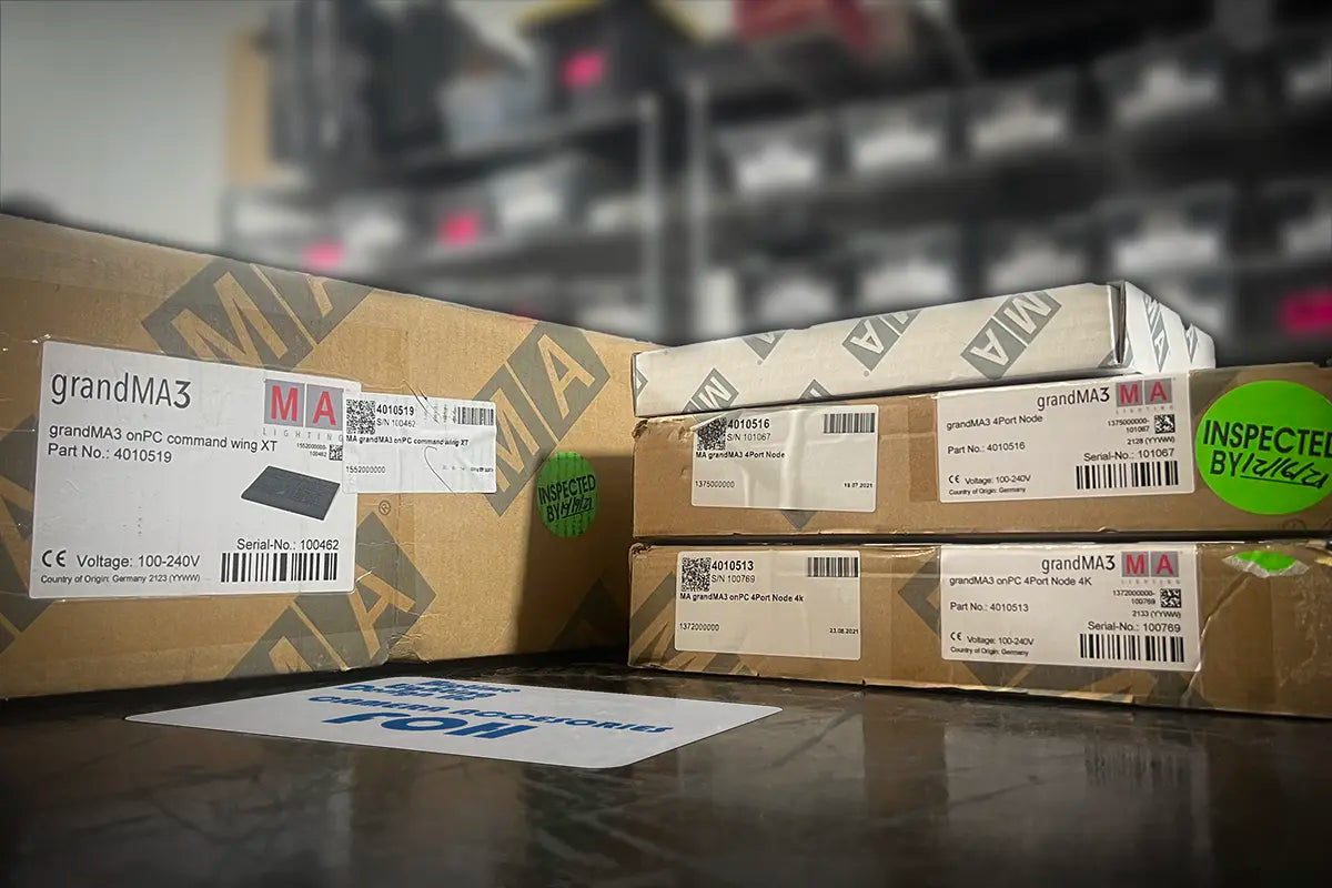 Boxes of MA Lighting gear ready to purchase